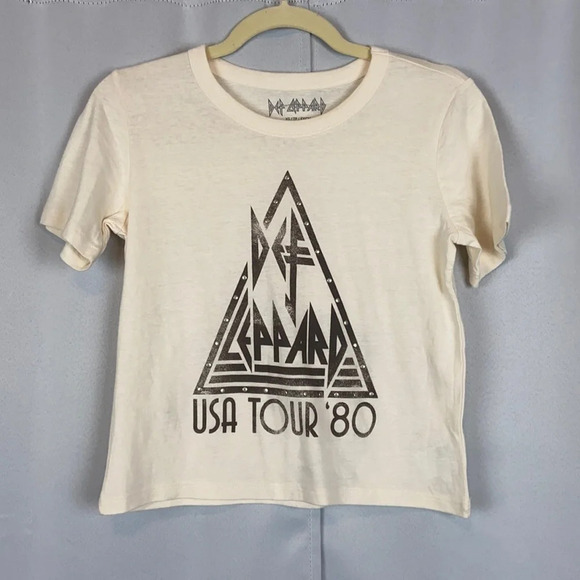NWOT Def Leppard Band Crop Top Shirt USA Tour 1980s XS - Picture 1 of 6